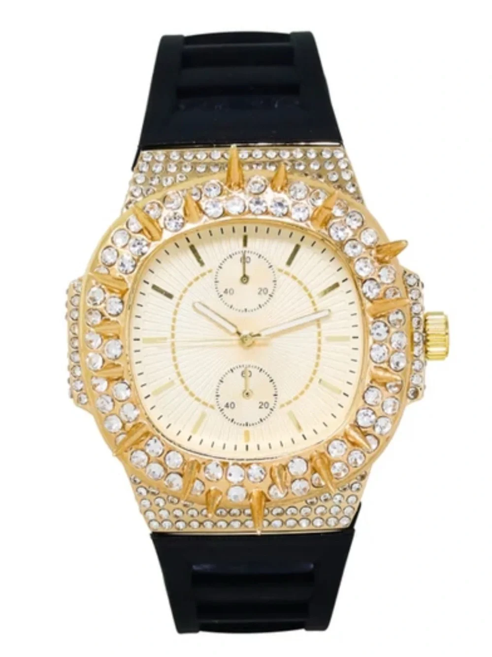 BiBi Men's Gold-Tone Crystal Accent Watch with Black Strap